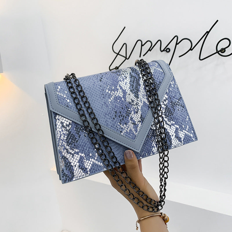 Women Fashion Personality Snake Pattern Retro Chain One Shoulder Messenger Small Square Bag