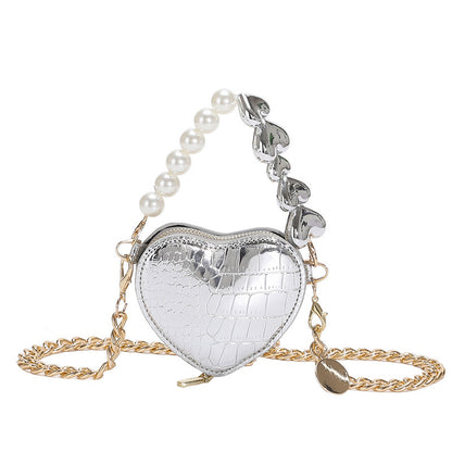 Women Fashion Mini Love Pearl Chain Crossbody Bag