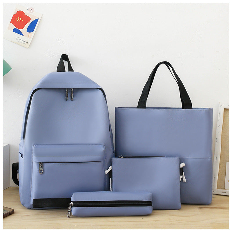 Women Fashionable Casual Solid Color Backpack Four-Piece Set