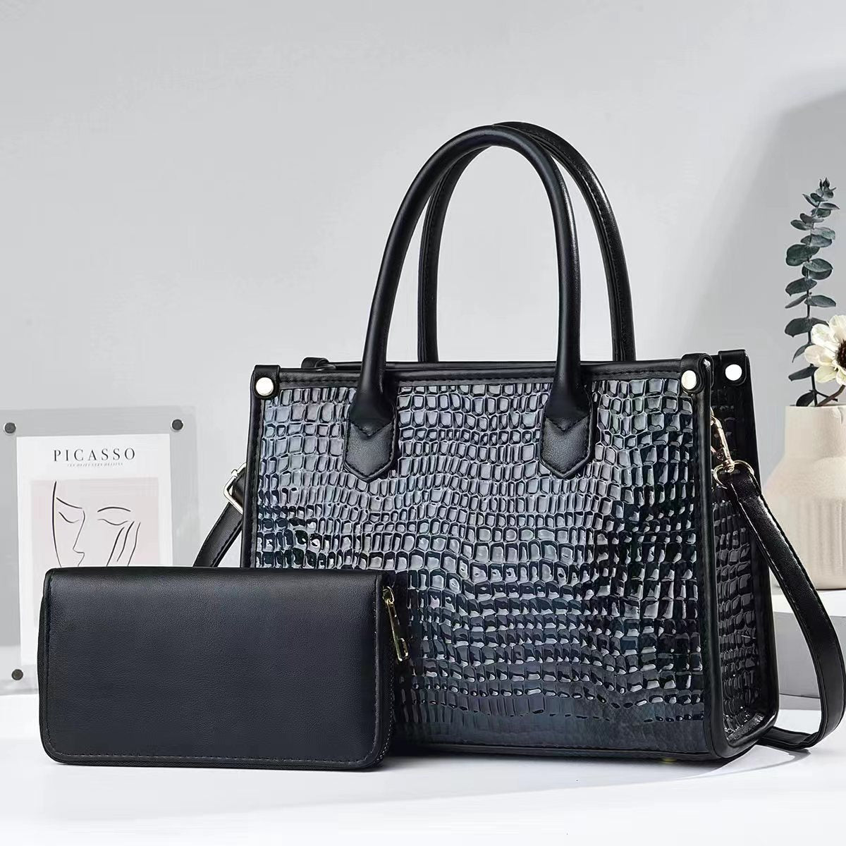 Vintage Elegant Women Snakeskin Pattern Pu Tote Bag Handbag