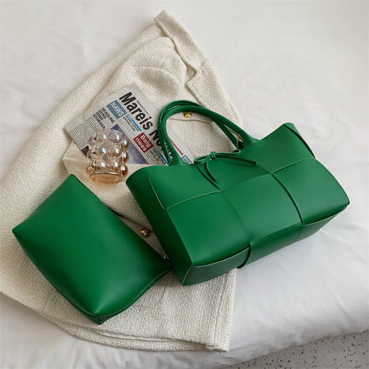 Sac fourre-tout tissé tendance de grande capacité, couleur unie 