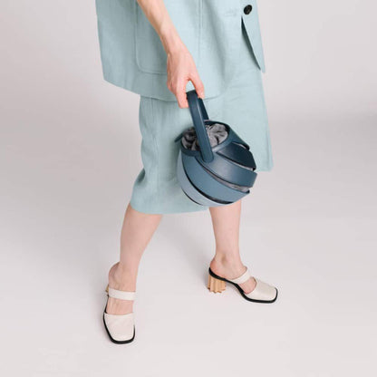 Women Fashion Casual PU Rainbow Stripe Color Blocking Bucket Clutch Bag