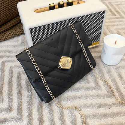 Women Fashion Basic Solid Color Pu Metal Lock Chain Crossbody Mini Square Bag