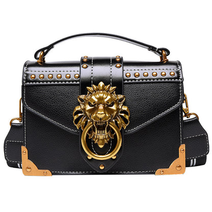 Sac à bandoulière en PU pour femme, décontracté, couleur unie, avec rivets en forme de tête de lion 