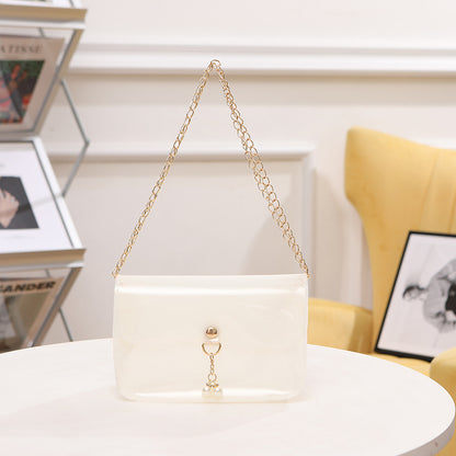 Women Fashion Simple Transparent Clear Acrylic Pearl Pendant Chain Messenger Mini Bag