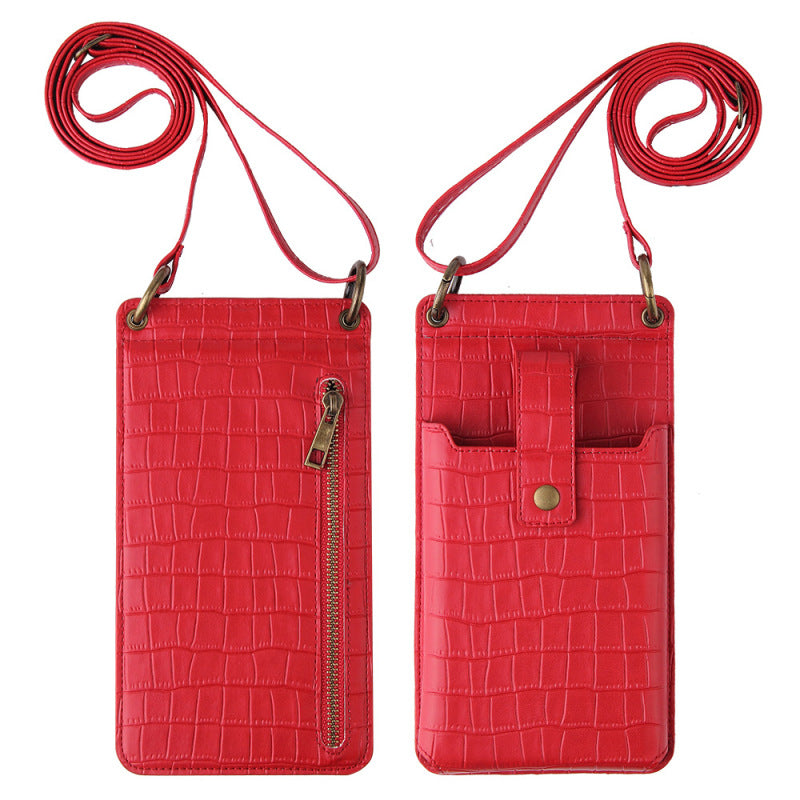 Women Fashion Multifunctional Crossbody Vertical Retro Mini One Shoulder Crocodile Pattern Coin Purse