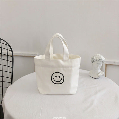 Simple Solid Color Smiley Print Canvas Shopping Bag