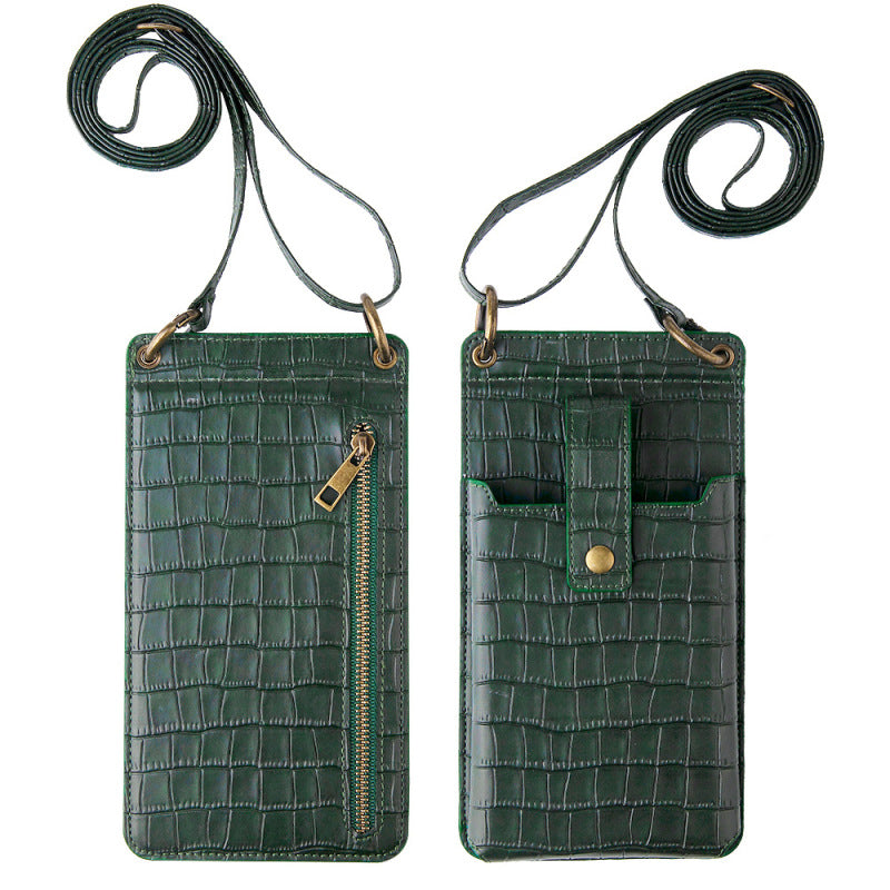 Women Fashion Multifunctional Crossbody Vertical Retro Mini One Shoulder Crocodile Pattern Coin Purse