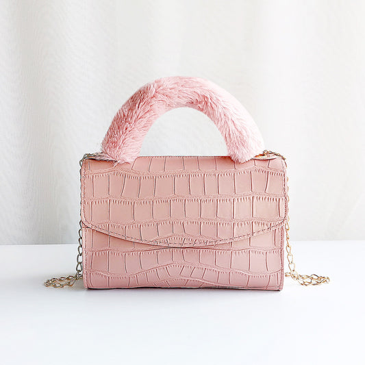 Sac à bandoulière tendance en peluche crocodile de couleur unie 