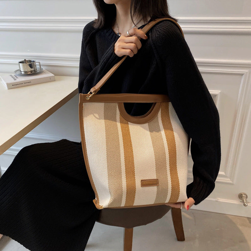Women Fashion Canvas Stripe Shoulder Bag