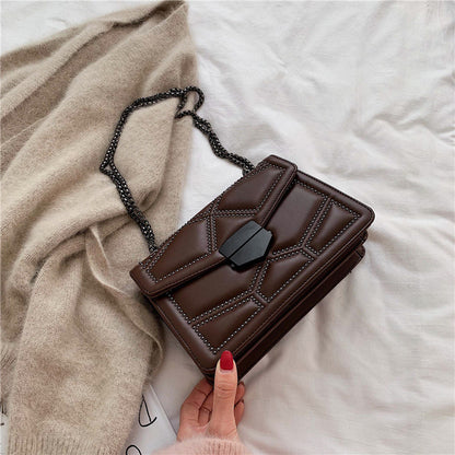 Women Fashion Casual PU Solid Color Rivet Chain Crossbody Bag