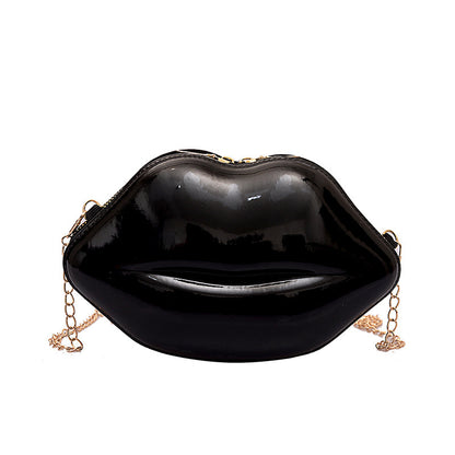 Women'S Fashion Personality Lips Patent Leather Chain One Shoulder Bag