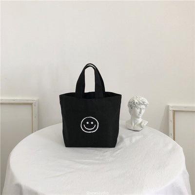 Simple Solid Color Smiley Print Canvas Shopping Bag