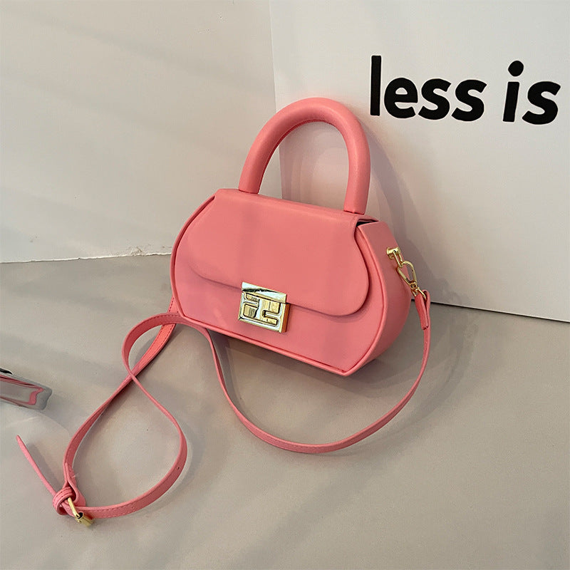 Women Fashionable Solid Color Flap Lock Shaped Handle Crossbody Bag