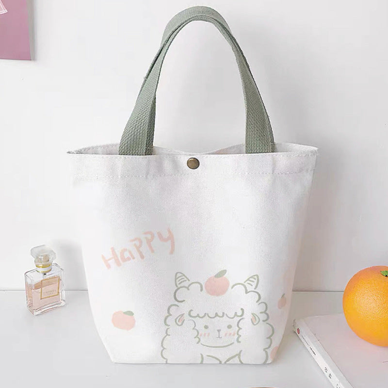 Sac de courses en toile imprimé agneau pour femme, simple et mignon, motif dessin animé 