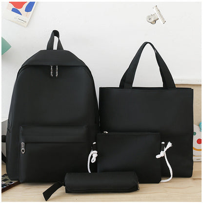 Women Fashionable Casual Solid Color Backpack Four-Piece Set