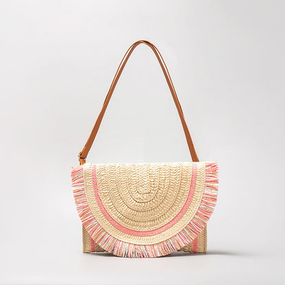 Sac à pompons ethnique tissé tendance pour femme 