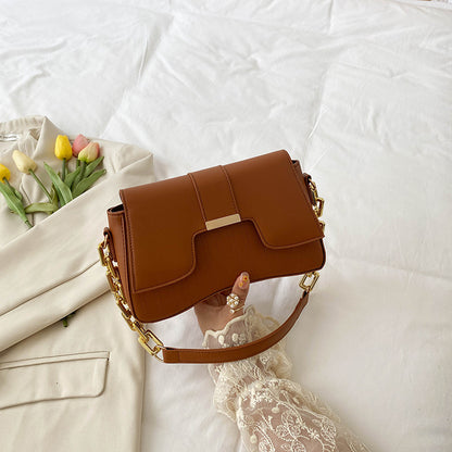 Women'S Fashion Contrast Color Metal Buckle Chain Shoulder Solid PU Square Bag