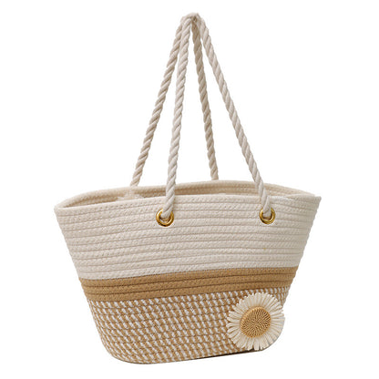 Women Fashionable Ethnic Style Straw Woven Bow Large Capacity Tote Bag