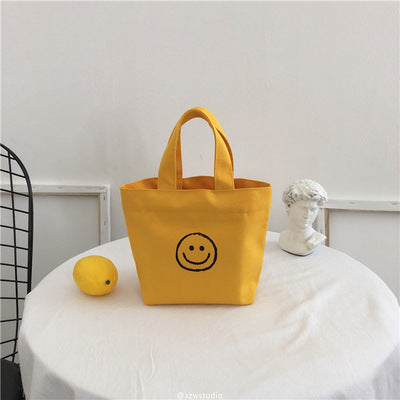 Simple Solid Color Smiley Print Canvas Shopping Bag