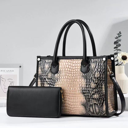 Vintage Elegant Women Snakeskin Pattern Pu Tote Bag Handbag