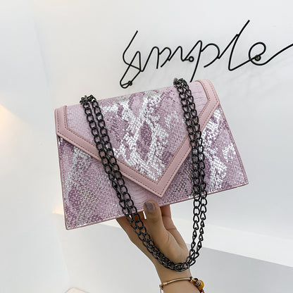 Women Fashion Personality Snake Pattern Retro Chain One Shoulder Messenger Small Square Bag