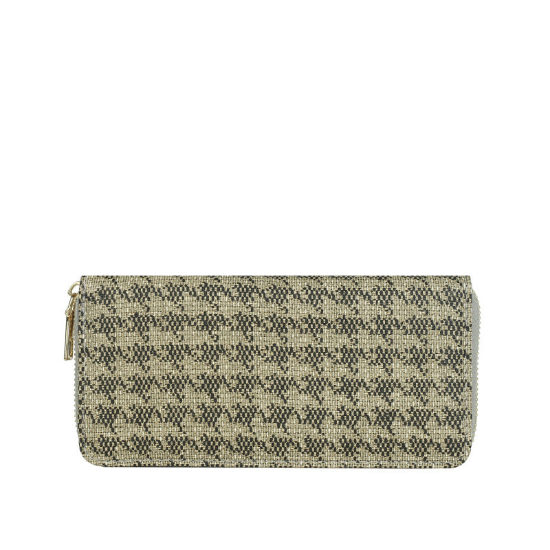 Women Fashion Linen Check Pattern Long Coin Purse