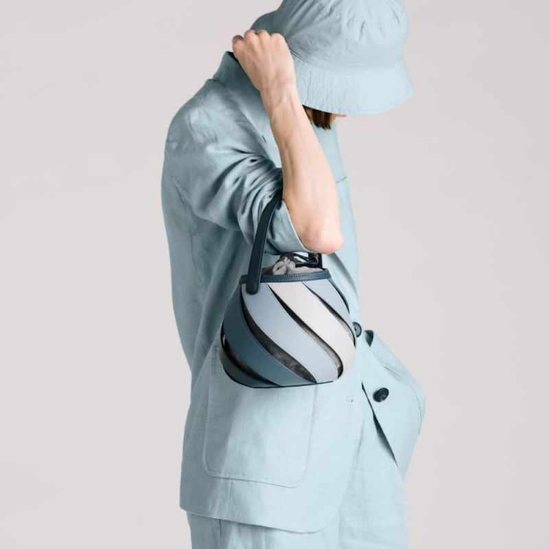 Women Fashion Casual PU Rainbow Stripe Color Blocking Bucket Clutch Bag