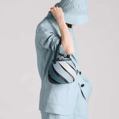 Women Fashion Casual PU Rainbow Stripe Color Blocking Bucket Clutch Bag