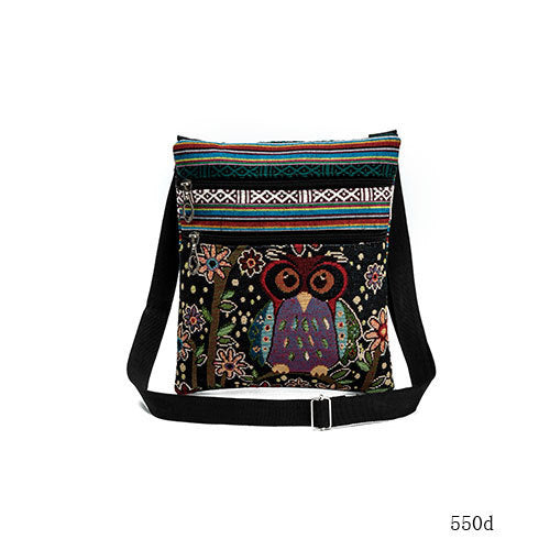 Women'S Ethnic Double Zip Owl Print Shopping Bag