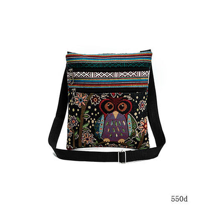 Women'S Ethnic Double Zip Owl Print Shopping Bag