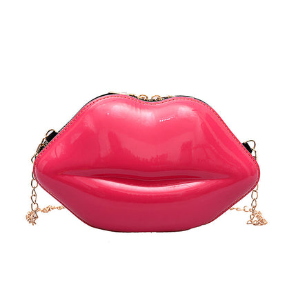 Women'S Fashion Personality Lips Patent Leather Chain One Shoulder Bag