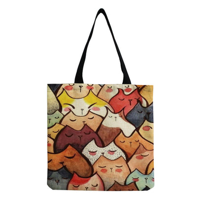 Fashionable Foldable Portable Cute Cat Group Printing Shopping Bag