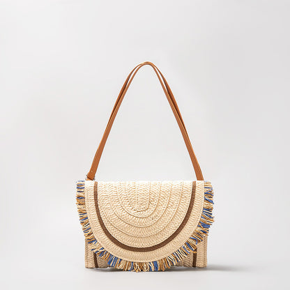 Sac à pompons ethnique tissé tendance pour femme 