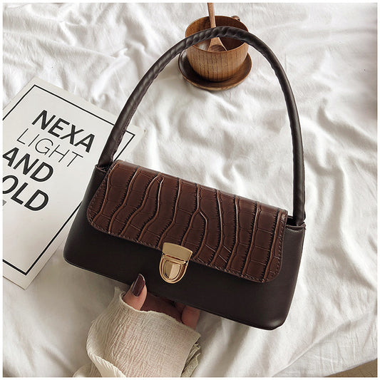Women Vintage Crocodile Pattern Flap Buckle Design PU Underarm Bag