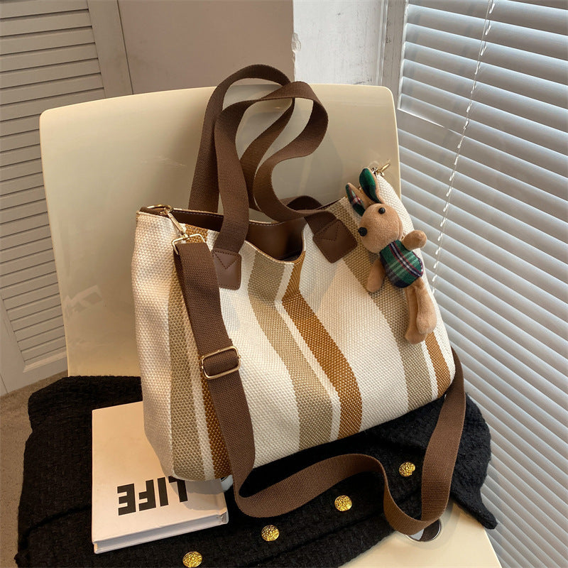Women'S Fashion Stripe Large Capacity Canvas Tote Bag