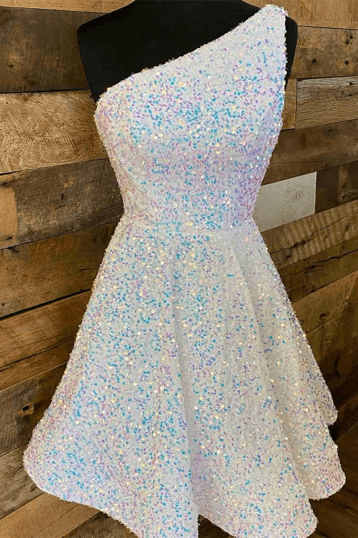 One Shoulder Sequin Cocktail Dresses A-line Homecoming Dress