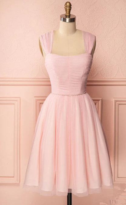 Cute Pink Tulle Mini Cocktail dress A-line Pretty Hoco Dresses