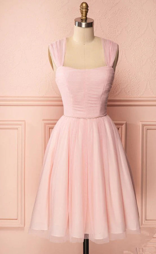 Cute Pink Tulle Mini Cocktail dress A-line Pretty Hoco Dresses
