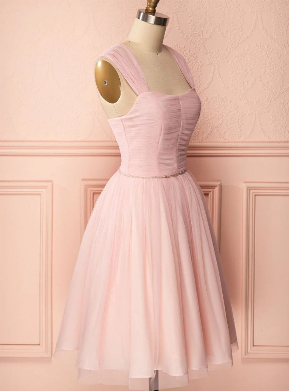 Cute Pink Tulle Mini Cocktail dress A-line Pretty Hoco Dresses