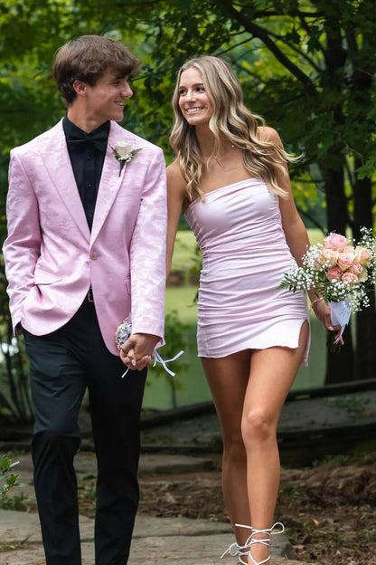 Pink Ruched Short Bodycon Dress Formal Mini Dresses