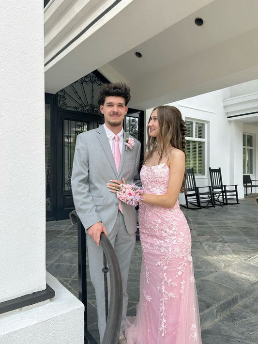 Light Pink Straps Mermaid Long Prom Dress Formal Evening Dresses