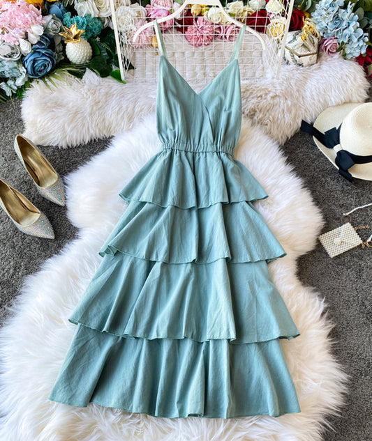 A line v neck backless dress women's dress 054