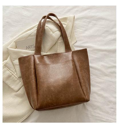 Women Retro Casual Simple Solid Color Large Capacity Tote Bag