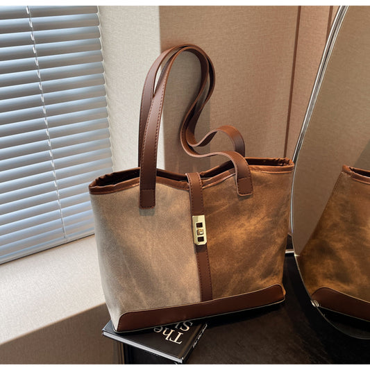 Women Fashion Casual Contrast Color Large Capacity Tote Bag