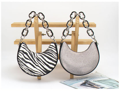 Sac à main à bandoulière en forme de croissant de lune à paillettes pour femme 