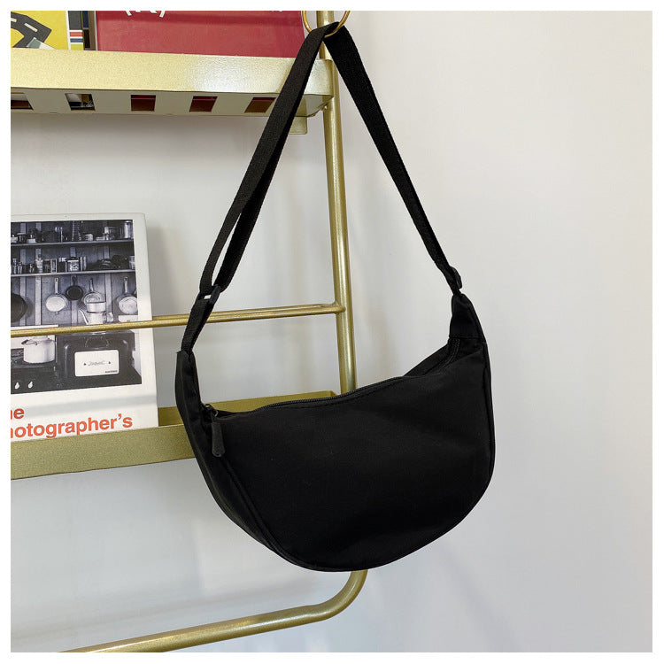 Women Fashion Casual Solid Color Canvas Zipper One Shoulder Crossbody Bag