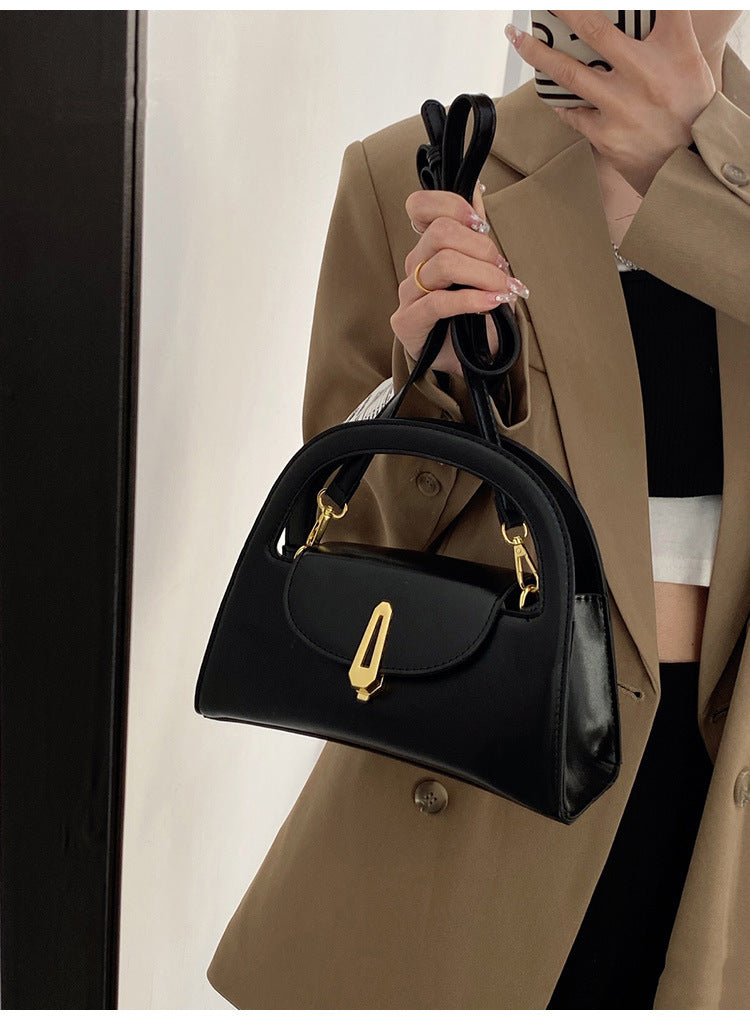 Women Fashion Solid Color Flap PU Handle Shoulder Bag