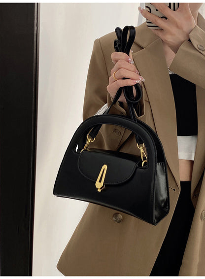 Women Fashion Solid Color Flap PU Handle Shoulder Bag