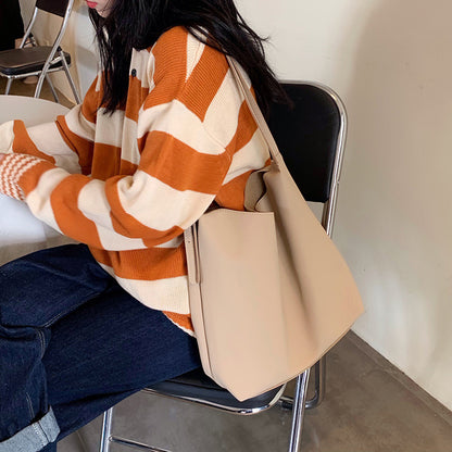 Sac à bandoulière décontracté en PU de grande capacité pour femme, couleur unie 